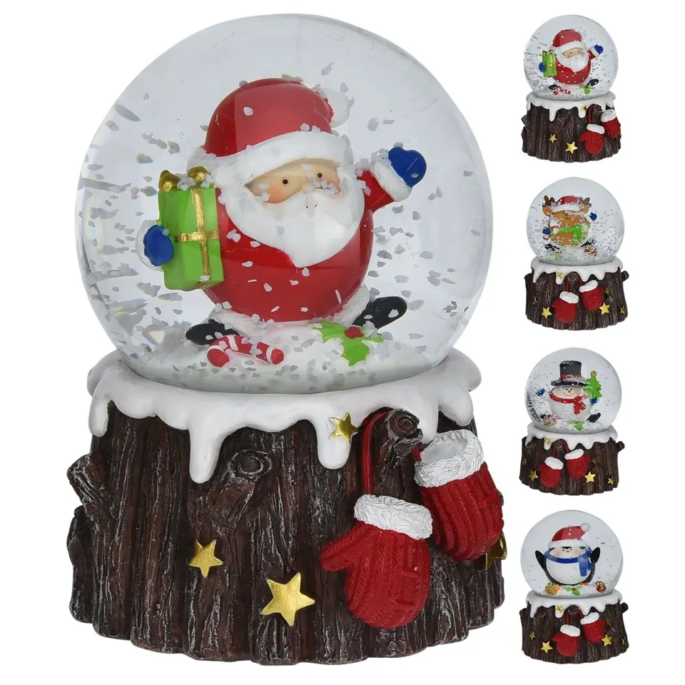 Globo de neve de Natal grande para artesanato em resina personalizado de fábrica, globo de água de vidro bonito para Papai Noel, boneco de neve, pinguim