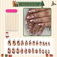 HYC-DY-904 Uñas Postizas de Navidad con Diseño de Árbol de Jengibre, Forma de Almendra, Reutilizables, Cobertura Completa, 24 Piezas