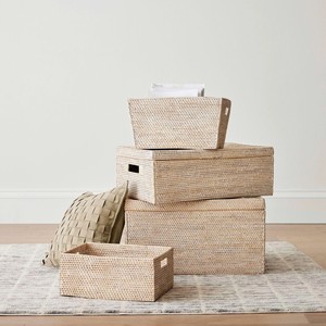 Panier de salle de bain en rotin artisanal avec motif tissé à la chaux boîte de rangement élégante pour décor de salle de bain et de chambre - Product Image 2