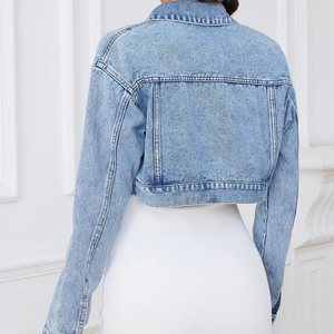 Chaqueta vaquera de color sólido para mujer, manga larga corta, estilo básico informal, bordado de algodón tejido transpirable para mujeres jóvenes - Product Image 3