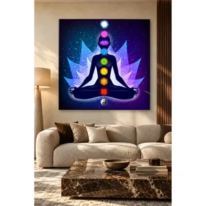 ภาพพิมพ์บนผ้าใบดอกบัวเรืองแสงสีฟ้าฟิดาและจักระหยินหยาง - Product Image 5