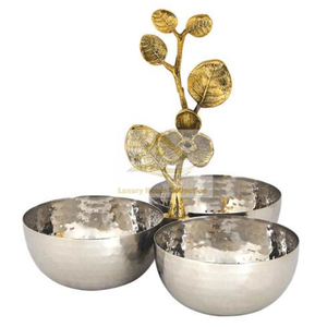 Cuenco de acero inoxidable con mango de latón, Color dorado con diseño martillado, vajilla de metal, mesa, suministros para fiestas de boda - Product Image 1