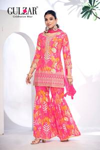 Traje Gharara de trabajo de secuencia de bordado de seda Chinon de último diseñador por Fab Zone - Product Image 3