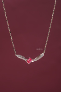 IGI Certified Lab Grown Diamond Emerald Cut Pink <b>Ruby</b> <b>Necklace</b> in 18K White Gold Minimalist V Shape Designer Pendant <b>Necklace</b> - Product Image 1