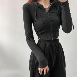 Fashion Slim Short Zip-up Sweatshirts <b>Women</b> Sexy Solid Color Crop Tops <b>Hooded</b> <b>Cardigans</b> Korean Streetwear Hoodies Female - Product Image 5