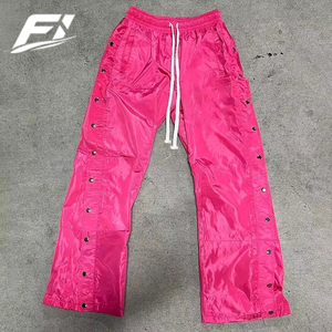 Custom Breathable Nylon Wide Leg men's pants <b>Waterproof</b> Side Snap Button Lightweight Summer Casual Drawstring Fashion <b>Trousers</b> - Product Image 4