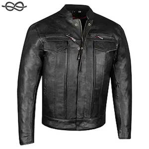 Veste de moto pour homme en cuir de buffle naturel de qualité supérieure Armure CE Poches dissimulées pour pistolet Style motard Noir Taille S - Product Image 1