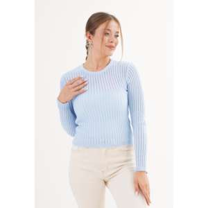 Body de punto transparente para mujer, cuello redondo, color azul bebé - Product Image 4