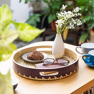 Plateau en bambou et jonc de mer de bonne qualité plateaux en fibre enroulée en cercle fabriqués à la main - Product Image 5