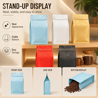 Sachet de café à fond carré imprimé en héliogravure sans valve, pochette refermable en aluminium laminé 125g 250g 500g 1kg, fourniture OEM