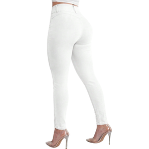 Jean slim taille haute en denim blanc pour femme, coupe ajustée, longueur cheville, décontracté, confortable, délavé, hiver, XXS - Product Image 6