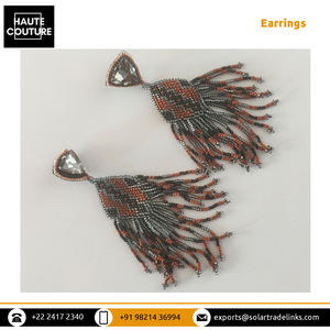 Los mejores pendientes de borla largos con cuentas de diseño azteca tribal mexicano bordados a mano a precio directo de fábrica - Product Image 6