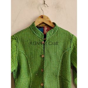 Manteau Kantha cousu main réversible soie et coton Boho Party Wear Kantha Coat indien Patchwork imprimé Design Kantha Jacket - Product Image 5