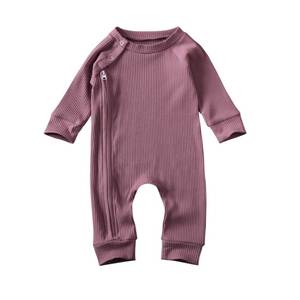 Mameluco de algodón bonito personalizable con cremallera acanalada ancha Mono de bebé de manga larga para niños y niñas - Product Image 3