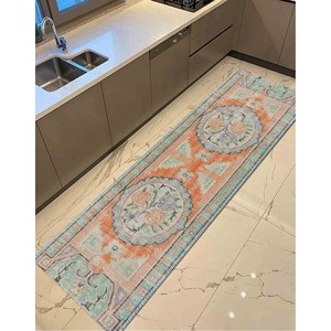 Alfombra Turca Abstracta con Diseño de Rosas: Diseño Vintage en Naranja Suave, Alfombra de Chenilla - Product Image 5