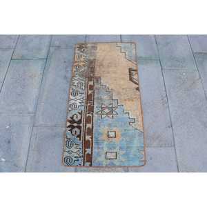 Alfombra de 1.6x3.2 pies, Alfombra Turca Vintage, Alfombra Oriental Azul de Lana - Product Image 1