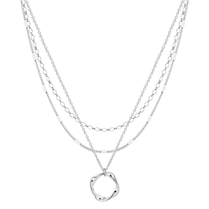 925 посеребренный трехслойный Блестящий Овальный крючок + Плоский длинный стержень + квадратное ожерелье элегантное женское многослойное ювелирное изделие N0613 - Product Image 3