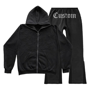 Conjunto de chándal personalizado con logotipo de alta calidad para hombre, conjunto de pantalones de chándal acampanados y Sudadera con capucha, conjunto de pantalones de chándal de algodón y sudadera con cremallera - Product Image 1