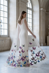 Tissu en tulle brodé de dentelle en polyester, motif papillon ombré multicolore métallisé, couleur ivoire, pour doublure de vêtements de mariage, de danse et de maillots de bain - Product Image 5