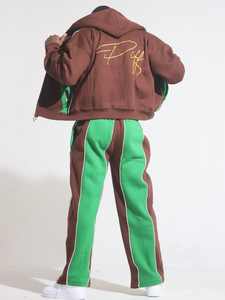 Ensemble de survêtement de jogging pour homme de haute qualité, personnalisé, avec sweat à capuche zippé et pantalon de survêtement évasé à effet superposé, avec logo brodé et col à capuche - Product Image 2