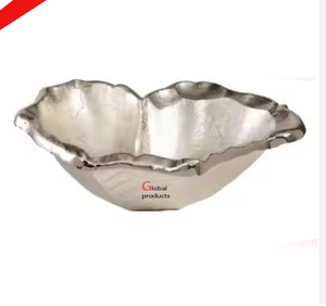 ชามสแตนเลสพิมพ์ลายใบไม้โลหะทรงกลมสีเงินสำหรับร้านอาหารของโรงแรมและบาร์ - Product Image 3