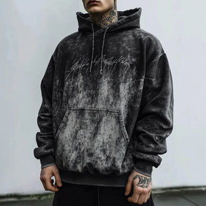 เสื้อฮู้ดดี้ปักลายแบบกำหนดเอง ผ้าฝ้าย 100% ทรงโอเวอร์ไซส์ ล้างสีแบบแอซิด ไหล่ตก ทรงบ็อกซี่ ดีไซน์ทันสมัย สำหรับผู้ชาย - Product Image 2