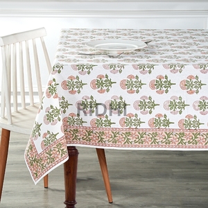 Mantel de Mesa Hecho a Mano 100% Algodón Mughal Buta Peach con Diseño Floral Moderno en el Borde, Reutilizable, Tamaño Personalizado para Bodas y Estilo Rústico - Product Image 5