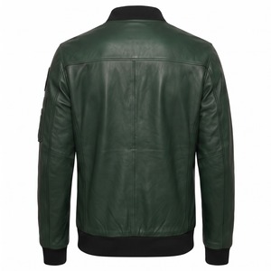 Veste en cuir véritable pour homme, bomber en cuir d'agneau, vert forêt - Product Image 2