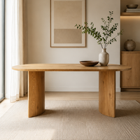 Table à manger ovale convertible moderne et écologique avec pieds interchangeables en panneaux courbes, placage bois grainé MDF