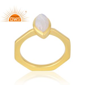 Latest Selling 925 Sterling Silver 18K Gold Plated Natural Rainbow <b>Moon</b> Stone Gemstone <b>Ring</b> Demi Fine Jewelry Manufacturer - Product Image 1