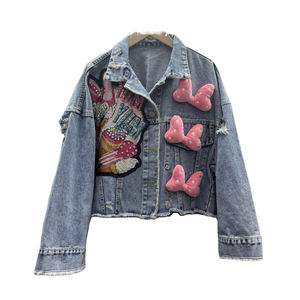 STITCHMODE High Quality Standard Washed Button Jeans <b>Material</b> Distressed Winter Breathable Women's <b>Denim</b> Jacket - Product Image 6