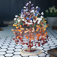 Arbre de l'Amour Sculpté en Pierres Précieuses des Sept Chakras Naturels, Base en Tranche d'Agate, Feng Shui Indien, Arbre à Argent en Cristal 7 Chakras, Bonsaï de Guérison