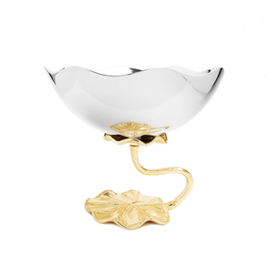 Cuenco de fideos con soporte en forma de hoja, vajilla pulida con espejo de acero inoxidable, Mesa para el hogar y fiestas de cumpleaños, cuenco decorativo para comida - Product Image 1