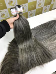 Extensiones de Cabello Humano Vietnamita Remy de Alta Calidad, Color Gris Natural, Sin Procesar, Cutícula Alineada, con Cinta Adhesiva, Doble Trama - Product Image 5