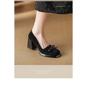 2024 Spring New Style Bowknot <b>Matte</b> Chunky Heel Pumps for Women Shallow Mouth Waterproof Platform with PU Insole - Product Image 6