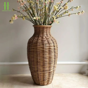 Elegant Wicker Footed Urn Handmade Woven Rattan <b>Vase</b> for Dry Flowers Minimalism Rattan Tabletop <b>Vase</b> Made in Vietnam - Product Image 3