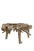 Table basse en teck écologique faite à la main Gubuk Bali avec plateau en verre, design traditionnel, aspect moderne, meubles pour la maison