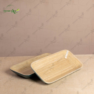 Durable Spun Blue Bamboo Painted Eco Friendly Serving Tray Natural Elegant Lightweight <b>Microwave</b> Safe Restaurant Use Deluxe - Product Image 6