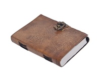 Carnet à couverture rigide en cuir fait main, gaufré motif visage d'animal, couleur charbon, pour notes, grimoire, journal de bureau, poésie et croquis