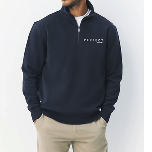 Sweat à capuche décontracté bleu marine à demi-fermeture éclair 500 grammes Logo personnalisé 100% coton respirant Streetwear Vente en gros avec logo personnalisé - Product Image 1