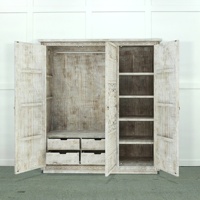 Armoire de chambre en bois de manguier massif durable, trois portes, tringle à vêtements, étagères réglables, mobilier rustique pour la maison