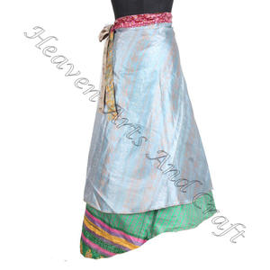 Indian Vintage Sedoso Multi Wear Faldas de seda 2 capas Reversible Magic Silk Saris Wrap Falda larga Seda Sarong Beach Pareo Long - Product Image 1