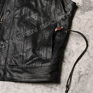 Gilet en cuir pour moto, hiver, respirant, en cuir de vache véritable, poches latérales sur la poitrine, fermeture à glissière et boutons, coton - Product Image 4