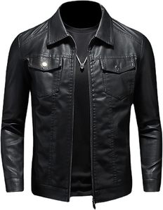 Nouvelle veste en cuir pour homme en cuir d'agneau véritable à la mode Fermeture éclair Remplissage en coton Col rabattu Manches longues régulières - Product Image 2