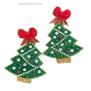 Wholesale Christmas Theme Party Rice Seed Beaded Drop <b>Earrings</b> Fashion Hoop <b>Earrings</b> for Holiday Season - Customizable Jewelry - Product Image 5