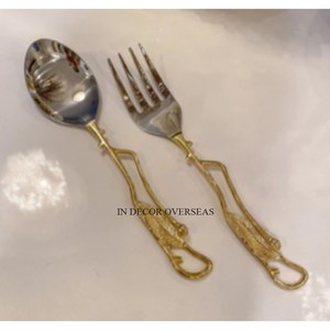 Juegos de Cubiertos de Metal de calidad superior chapados en oro de alta calidad de diseñador de arte creativo moderno con soporte de Base de mármol de la India - Product Image 6