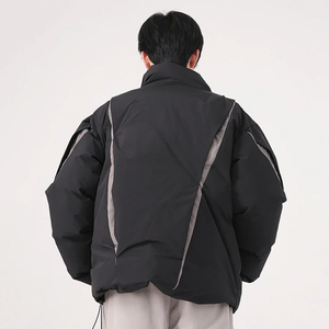 Veste d'hiver pour homme sur mesure, col montant, doudoune standard, style streetwear, décoration en peau de mouton, blazer à capuche, respirant, fermeture éclair - Product Image 3