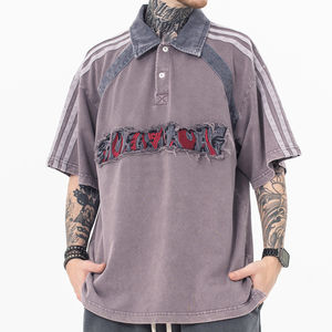 Camiseta Polo Extra Grande de Peso Pesado con Serigrafía Personalizada OEM, Lavada Vintage, con Logotipo Bordado Desgastado para Hombre - Product Image 1