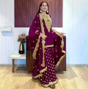 Traditional Heavy Faux Georgette <b>Top</b> and Palazzo with Heavy Embroidery Sequence Work Available in Wholesale Quantity - Product Image 1