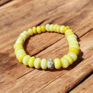 Yellow Opal Stretch <b>Bracelet</b> 8mm Natural Gemstone <b>Beads</b> Handmade Elastic Jewelry Trendy Stackable Design for Men's Anniversaries - Product Image 1